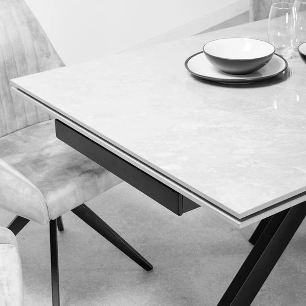 Olympia Light Grey Gloss Ceramic Extendable Dining Table (160cm-240cm)